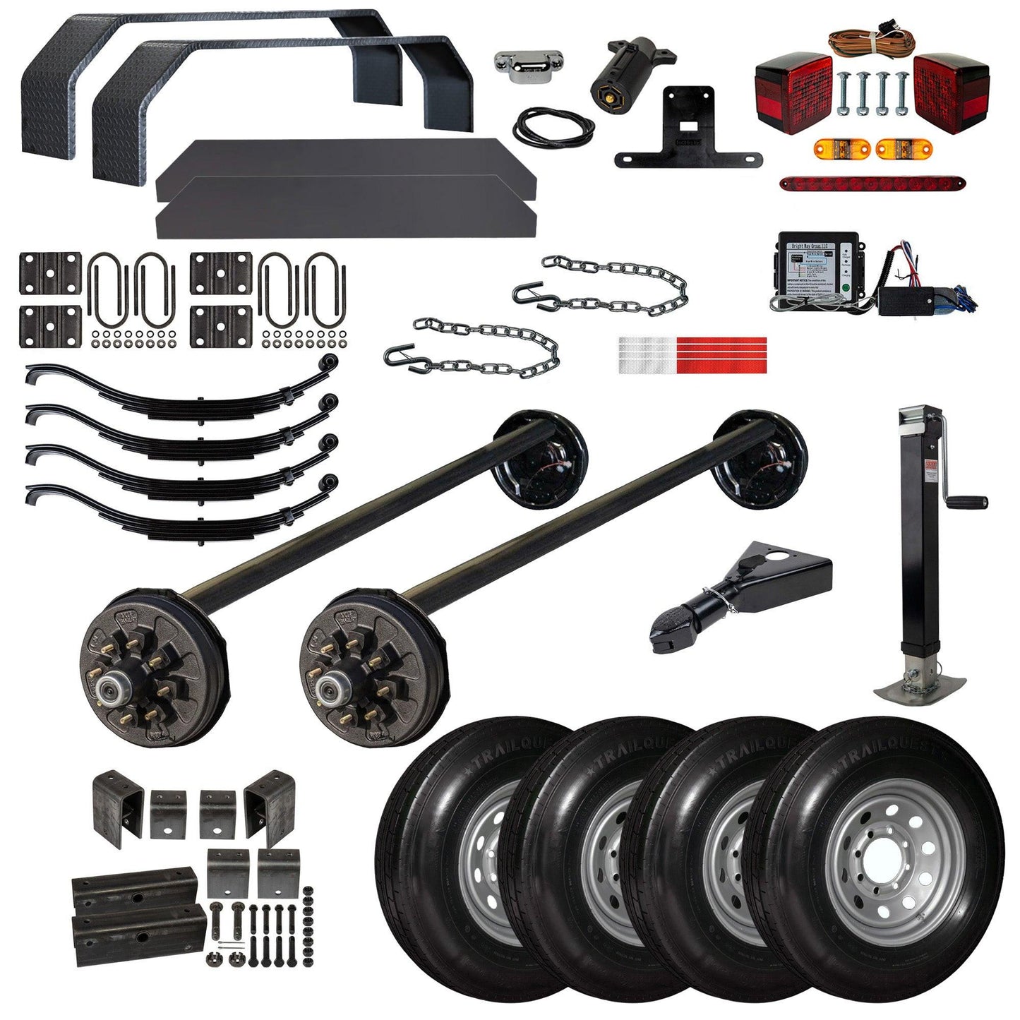 7000 lb Tandem Axle Complete Bumper Pull Trailer Kit with 4" Drop Axles
