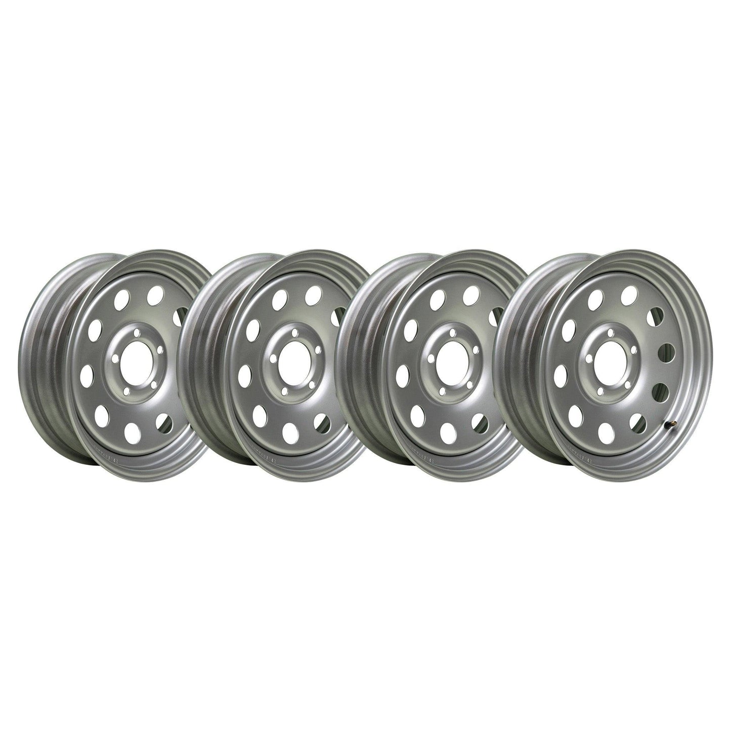 15" x 5" - Silver Mod Solid Steel Trailer Wheel - 5x4.5" and 5x5" Bolt Pattern Options Available - Set of 4 Wheels