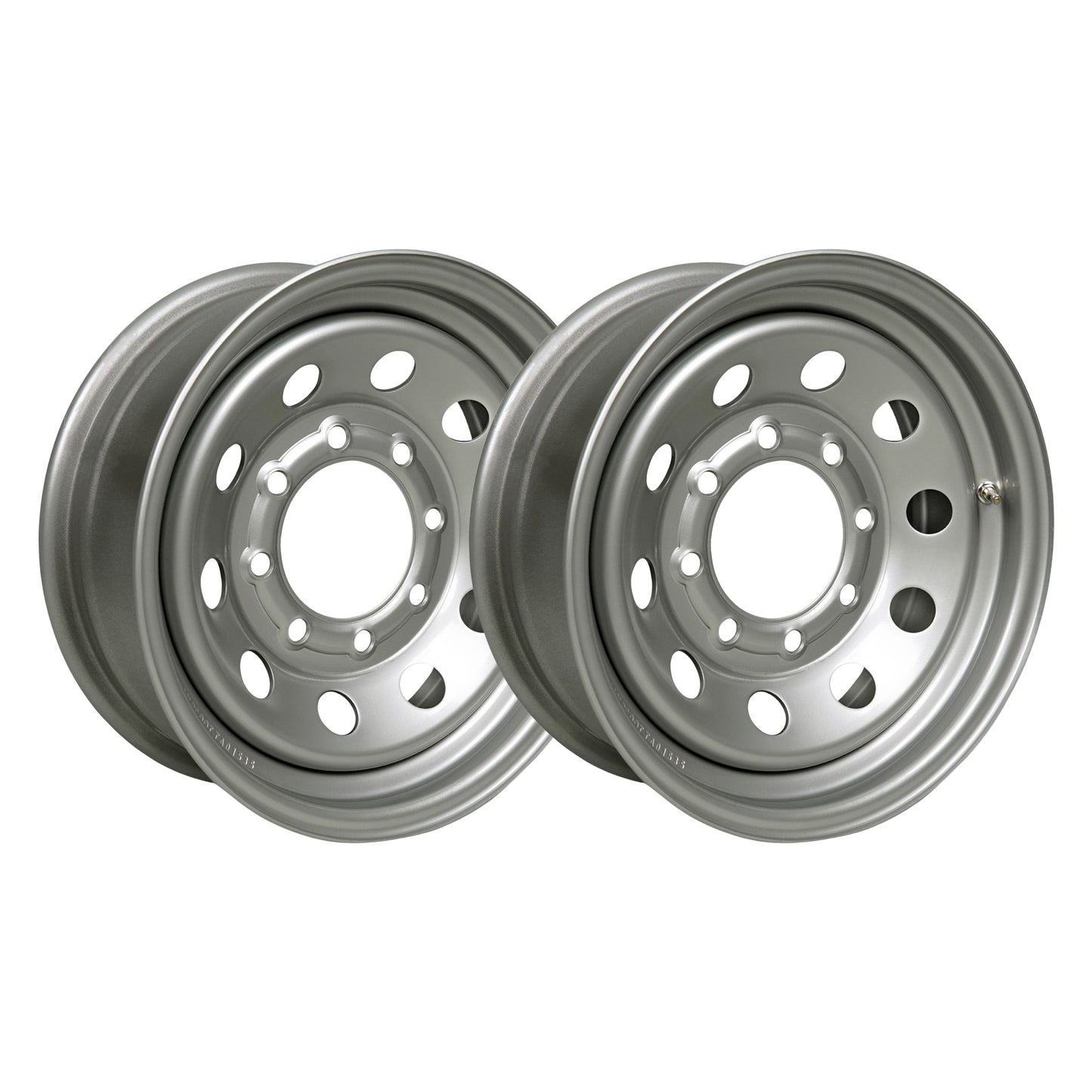16" x 6" - 8 Lug Silver Mod Solid Steel Trailer Wheel - 8 x 6.5" Single - Set of 2