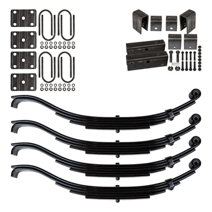 Trailer 5 Leaf Slipper Spring Suspension and Tandem Axle Hanger Kit for 3" Tubes - 7000 lb Axles