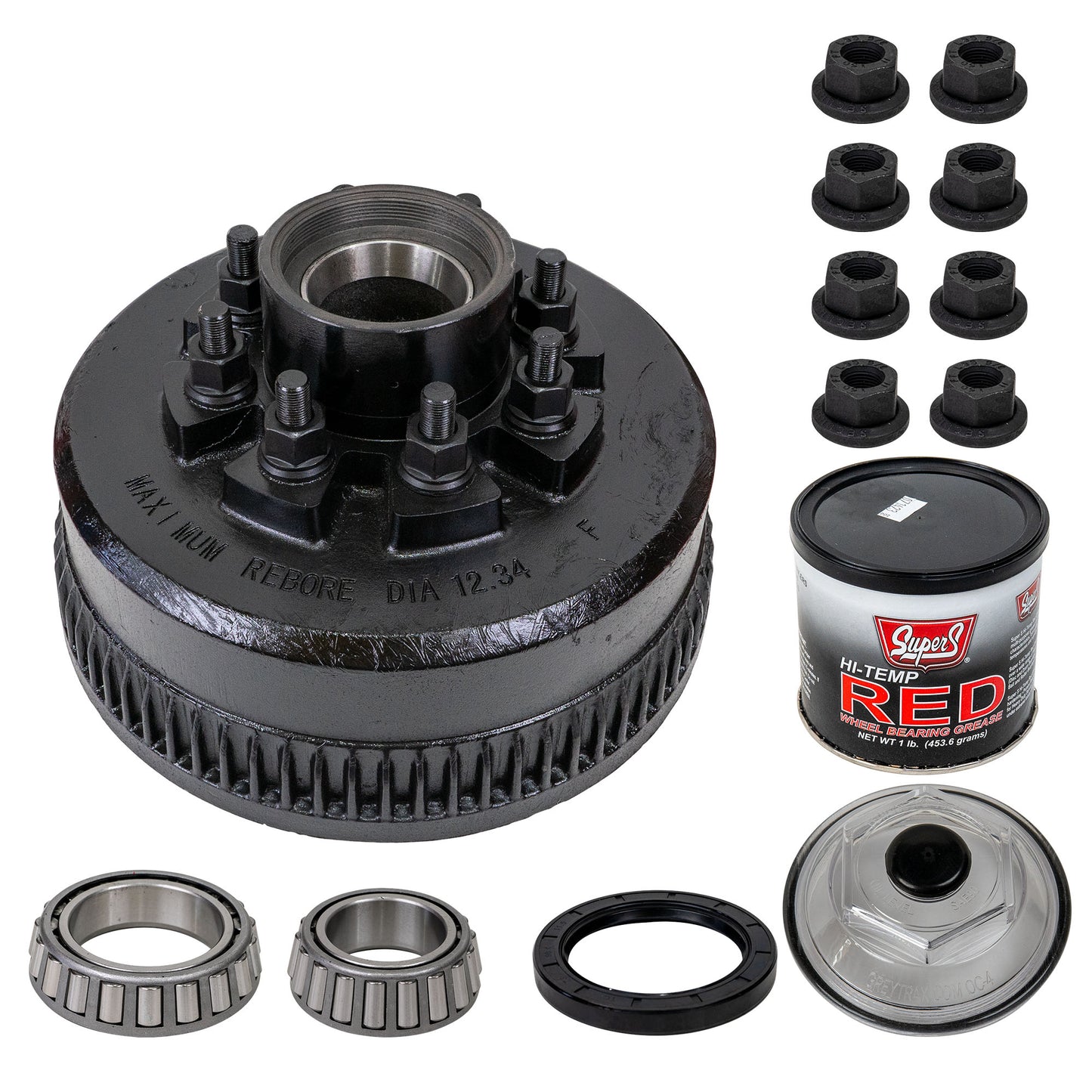 9K TK Trailer Axle Hub and Drum - 8 Lug - Grease