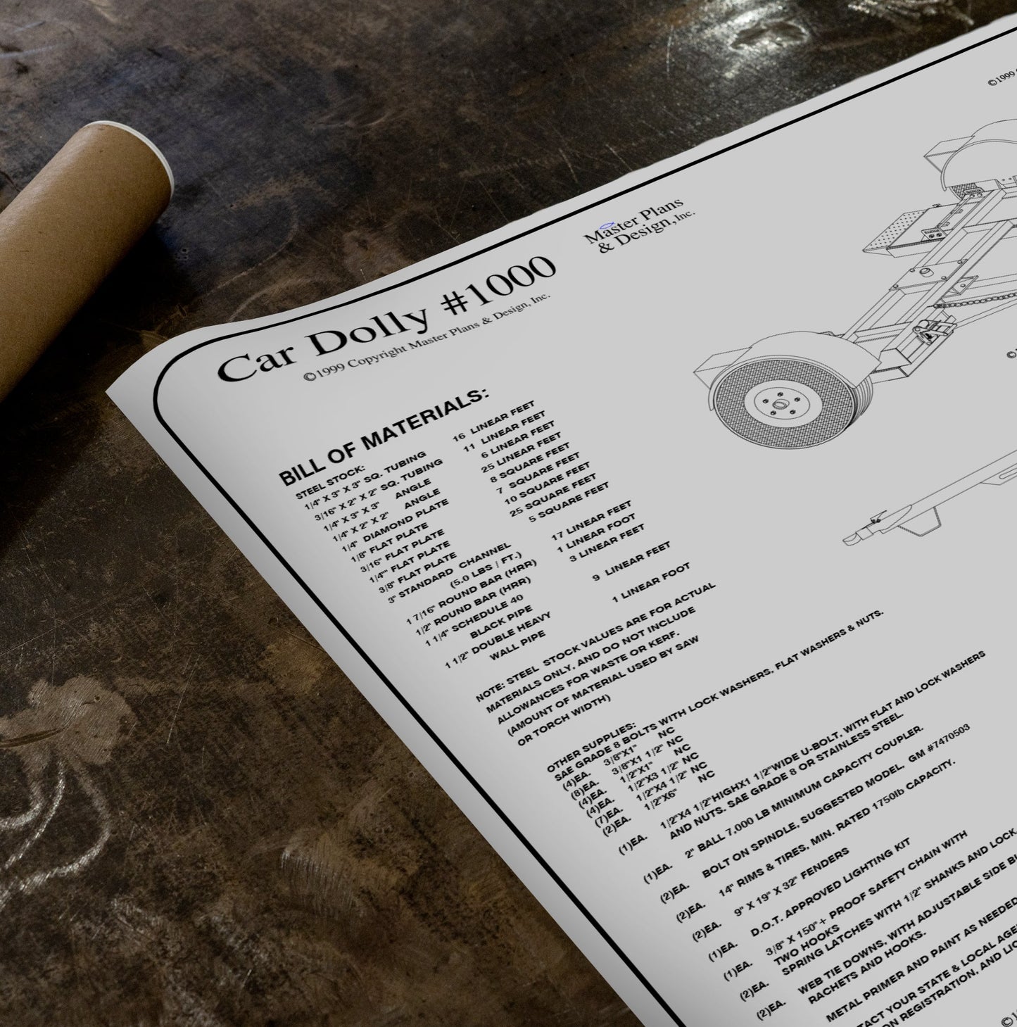 1000 - Heavy Duty Car Dolly DIY Master Plan - 19 How-to Steps w/ Blueprint