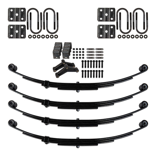 Trailer 4 Leaf Double Eye Spring Suspension and Tandem Axle Hanger Kit for 2 3/8" Tube - 3500 lb Axles