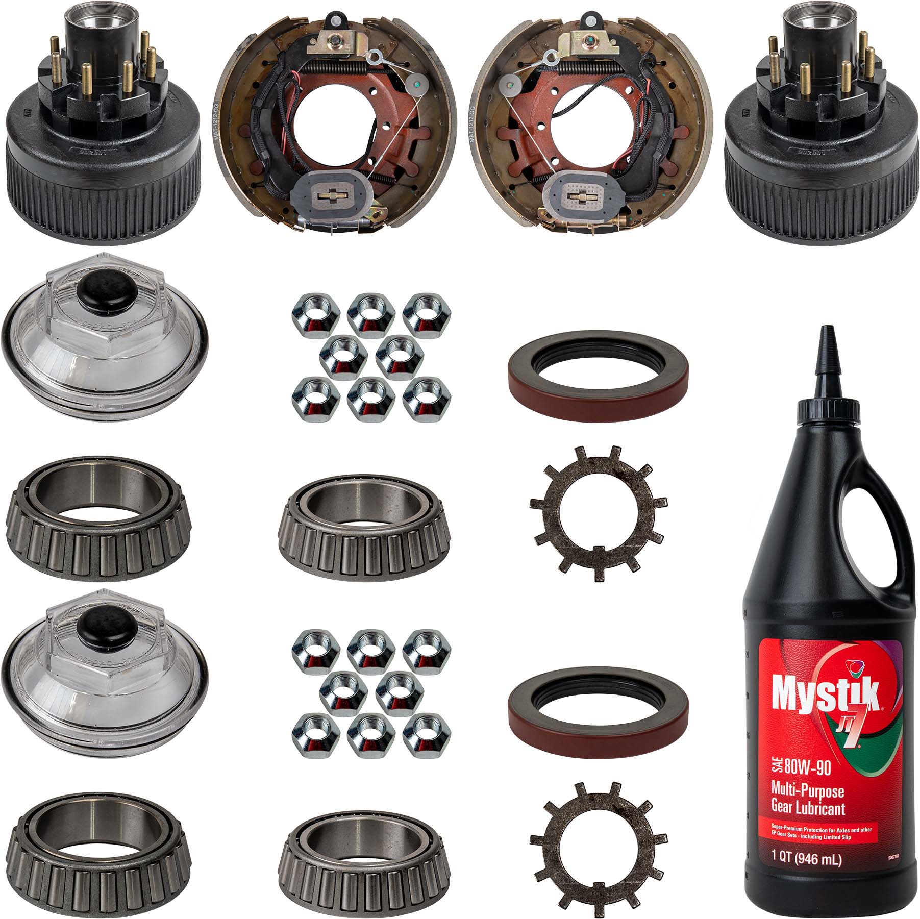 Trailer Axle Electric Brake Drum Kit - 10" X 2 1/4" Self-Adjusting Brakes, 5 On 4.5 Bolt, For 3500 Lb Axles (Pair)