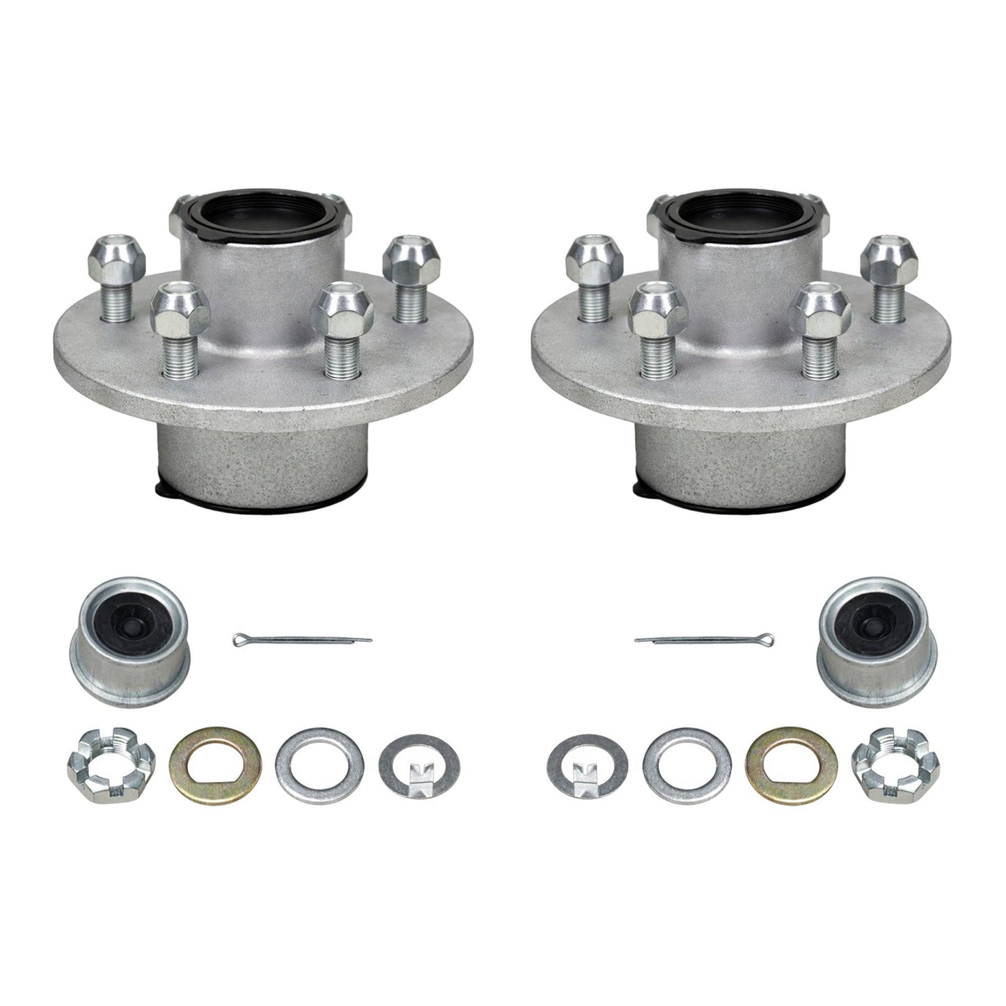 3500 lb Galvanized Trailer Axle Hub – Pre-Greased – 5 on 4.5" – Complete Hub Kit.