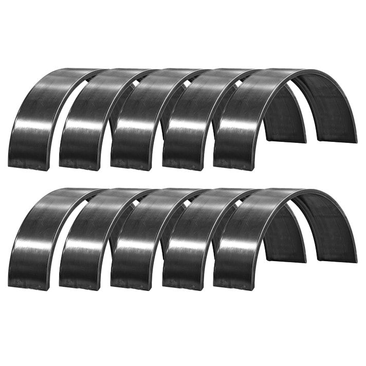 Bulk set of ten cold rolled steel fenders, each measuring 9" x 32" x 15". Perfect for single axle light duty trailers, these fenders boast a smooth surface and a sleek design with five jeep-style panels