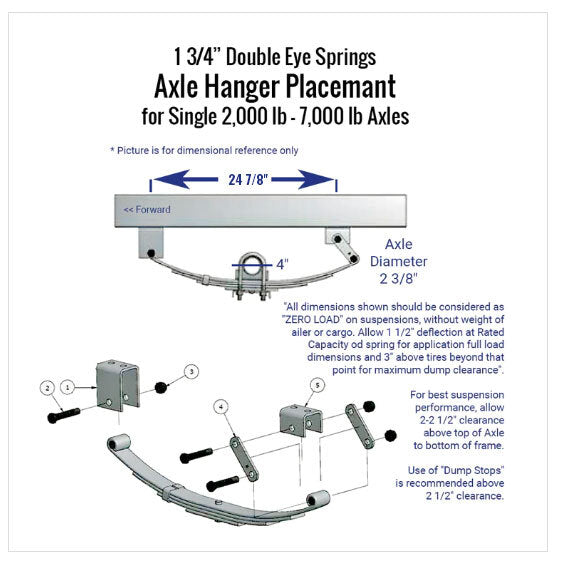 Kit de suspensión de eje simple de doble ojo para remolque para ejes de 2000 - 7000 lb 