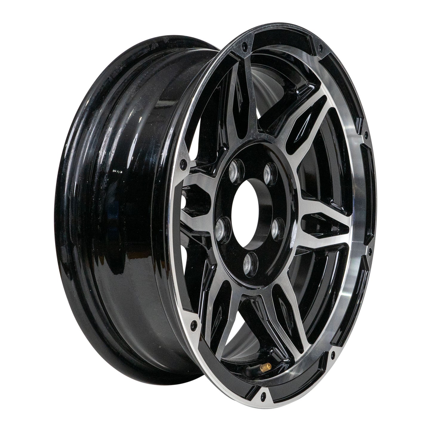 15" x 5" - 5 Lug Aluminum Machined with Black Center Trailer Wheel - 5 x 4.5" Single