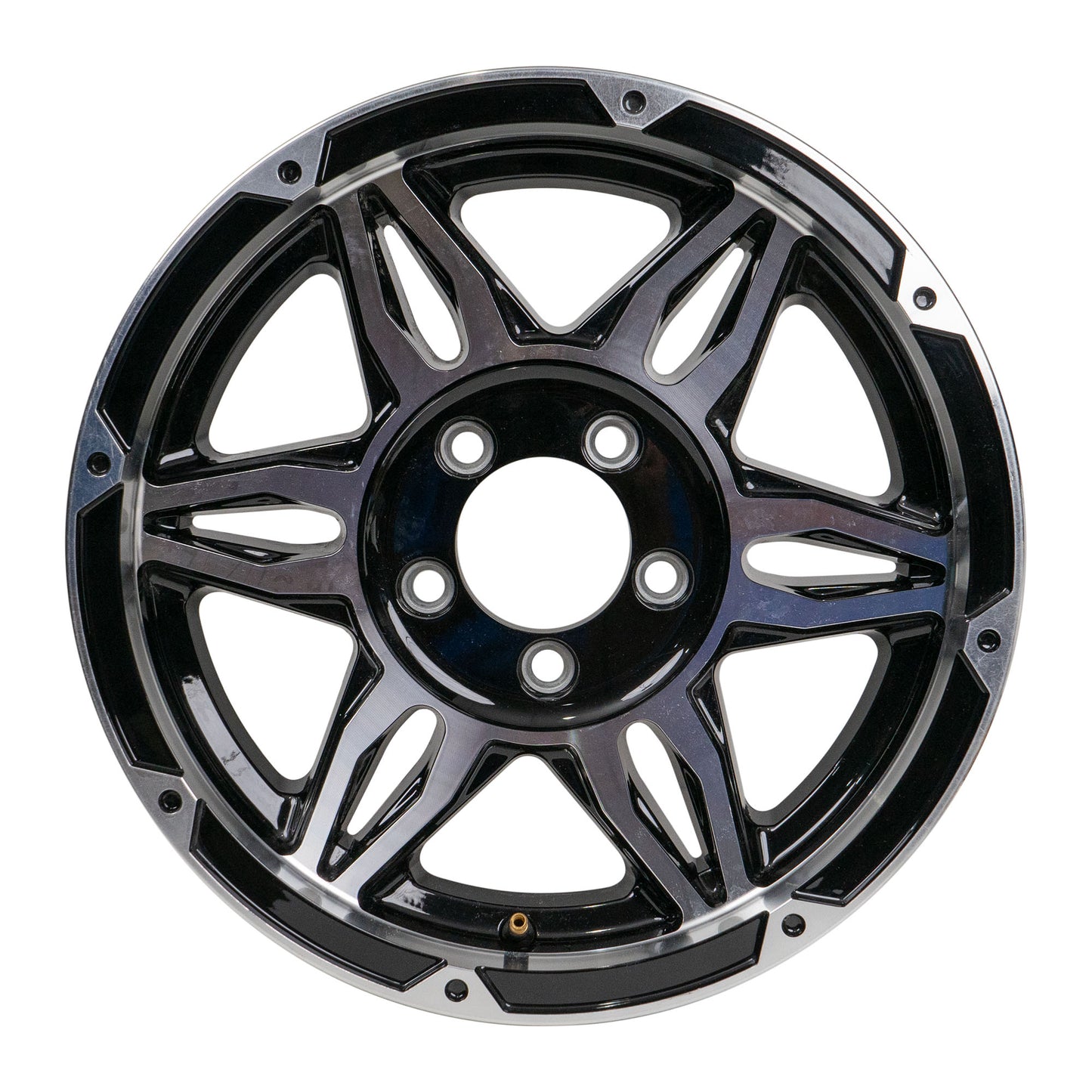 15" x 5" - 5 Lug Aluminum Machined with Black Center Trailer Wheel - 5 x 4.5" Single