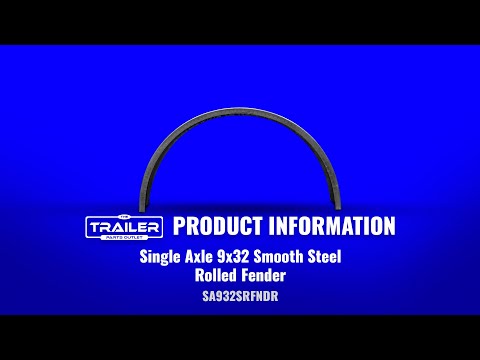 : "Video showcasing the cold rolled steel fender for single axle light duty trailers. Features close-ups of the sleek smooth design, the 1-inch radius lip on the front, and the 90-degree angle back.