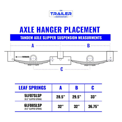 Trailer 6 Leaf Slipper Spring Suspension and Tandem Axle Hanger Kit for 3.5" Tubes - 8000 Pound Axles