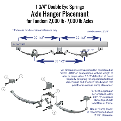 Axle Hanger Replacement- 1 3/4 Double eye Springs for Tandem 2,000lb - 7,000lb Axles