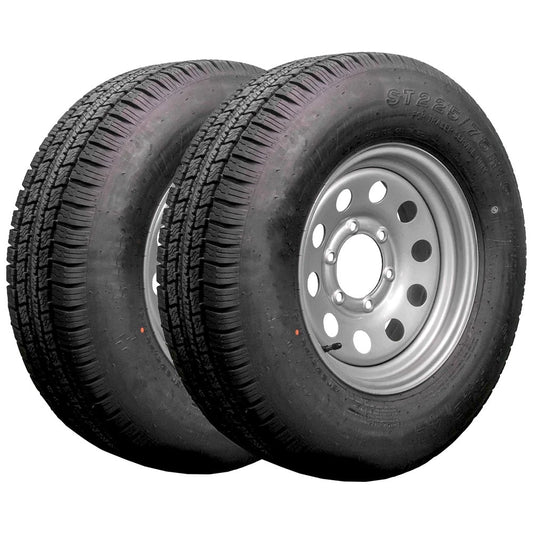 Diamondback 15" 10 capas Radial Trailer Tire &amp; Wheel - ST 225/75R15 6 Lug (Silver Mod) - Juego de 2