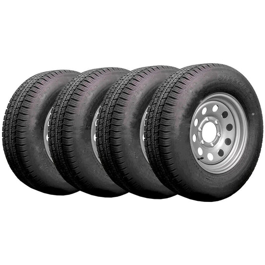 Diamondback 15" 10 capas Radial Trailer Tire &amp; Wheel - ST 225/75R15 6 Lug (Silver Mod) - Juego de 4
