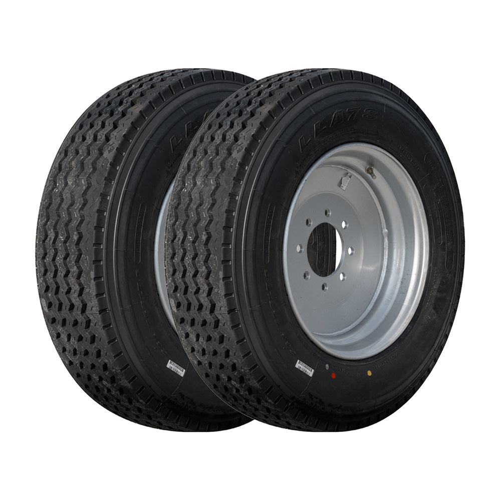 Taskmaster 17.5" 18 capas Radial Trailer Tire &amp; Wheel - ST 235/75R17.5 8 Lug (Super Single Silver Solid) - Juego de 2 