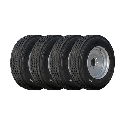 Taskmaster 17.5" 18 capas Radial Trailer Tire &amp; Wheel - ST 235/75R17.5 8 Lug (Super Single Silver Solid) - Juego de 4 